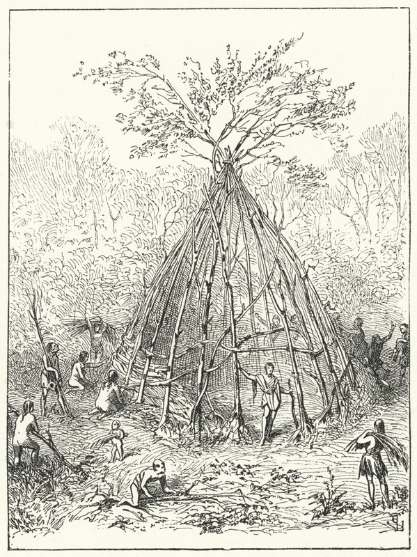 Vroegmenselijke woning door Eugene Emmanuel after Viollet le Duc