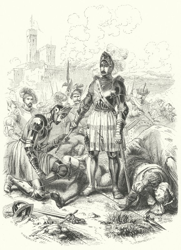 Francis I van Frankrijk geeft zich over aan de Spanjaarden bij de Slag bij Pavia, 1525 door European School