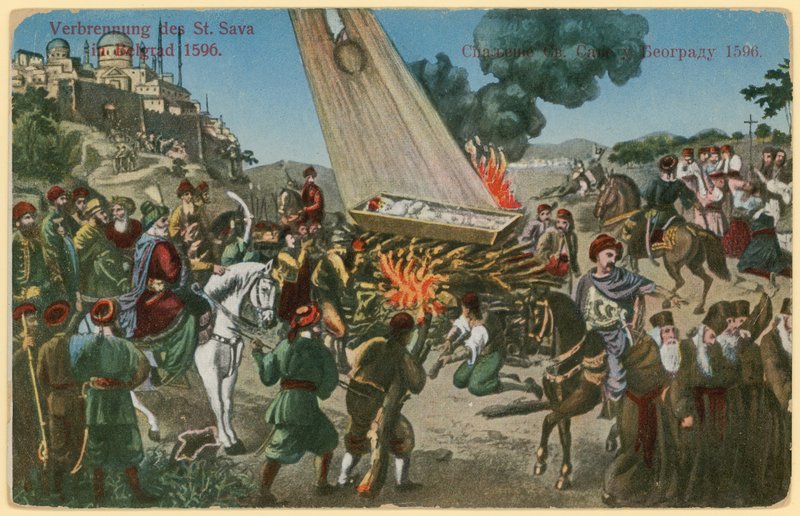Ottomaanse Turken verbranden de resten van St. Sava als straf voor een opstand door de Serviërs, Belgrado, 1596 door European School