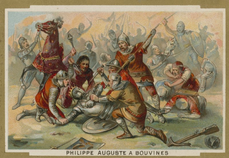 Filips Augustus van Frankrijk van zijn paard geworpen bij de Slag bij Bouvines, 1214 door European School