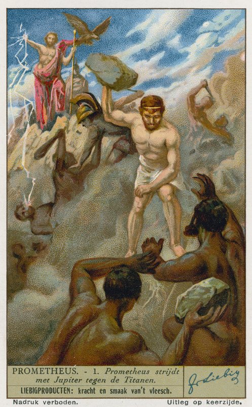 Prometheus en Zeus (Jupiter) vechten tegen de Titanen door European School