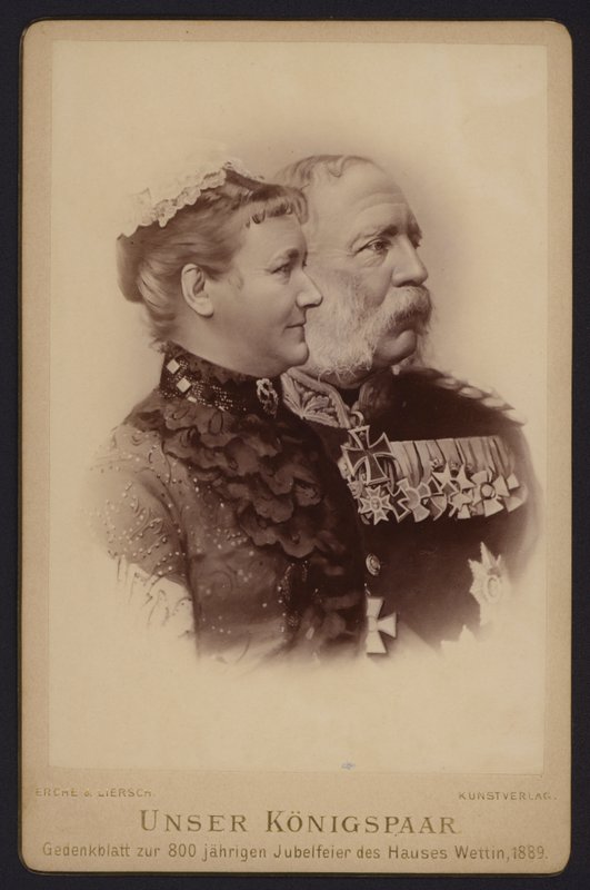 Portret, Albert, koning van Saksen, en zijn vrouw, voormalig Prinses Carola van Zweden (zw/w foto) door European Photographer