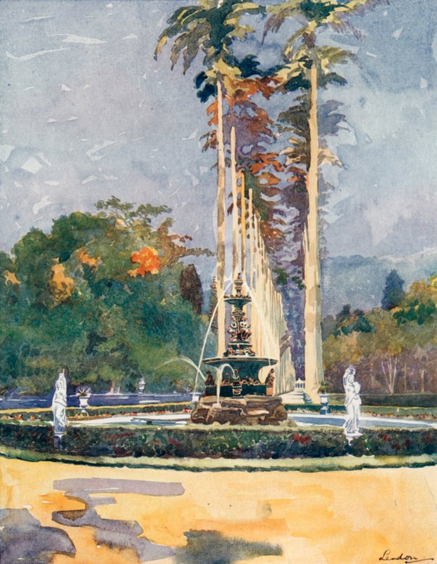 Een deel van de Avenue of Royal Palms, Botanische Tuinen (kleurenlitho) door European School