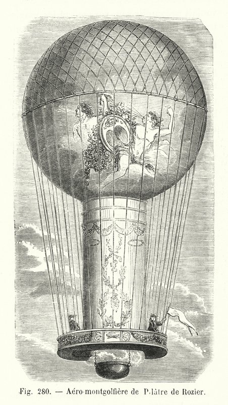 Luchtballon van Pilatre de Rozier (gravure) door European School