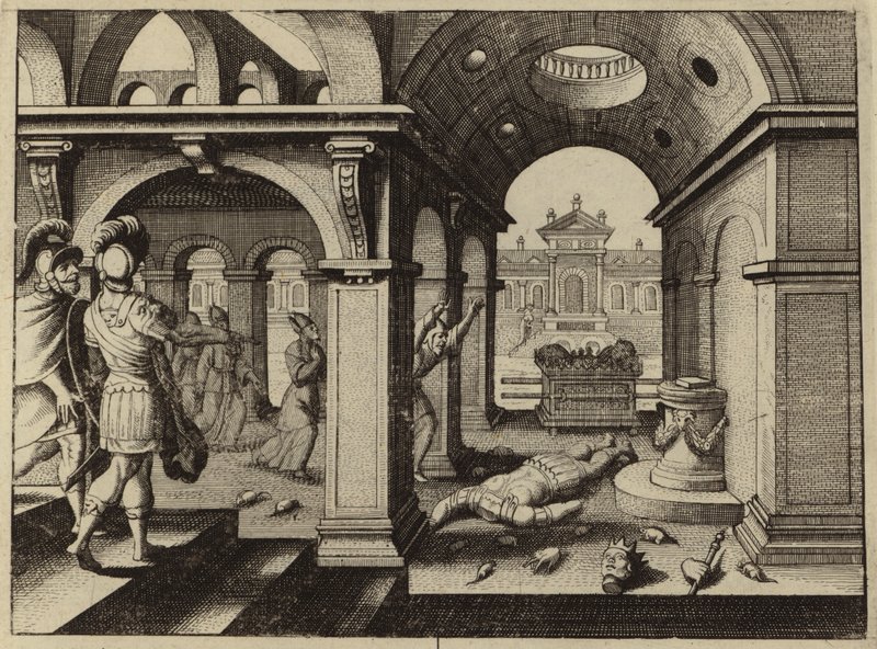 Gevangen Ark van het Verbond in de Filistijnse tempel van Dagon door European School