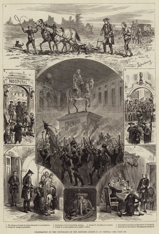 Viering van de honderdste verjaardag van keizer Jozef II in Wenen (gravure) door European School