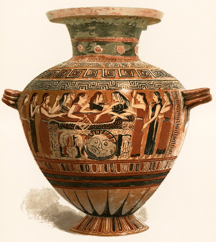 Korintische vaas. Museum van het Louvre. Rouw om de dode Achilleus door European School