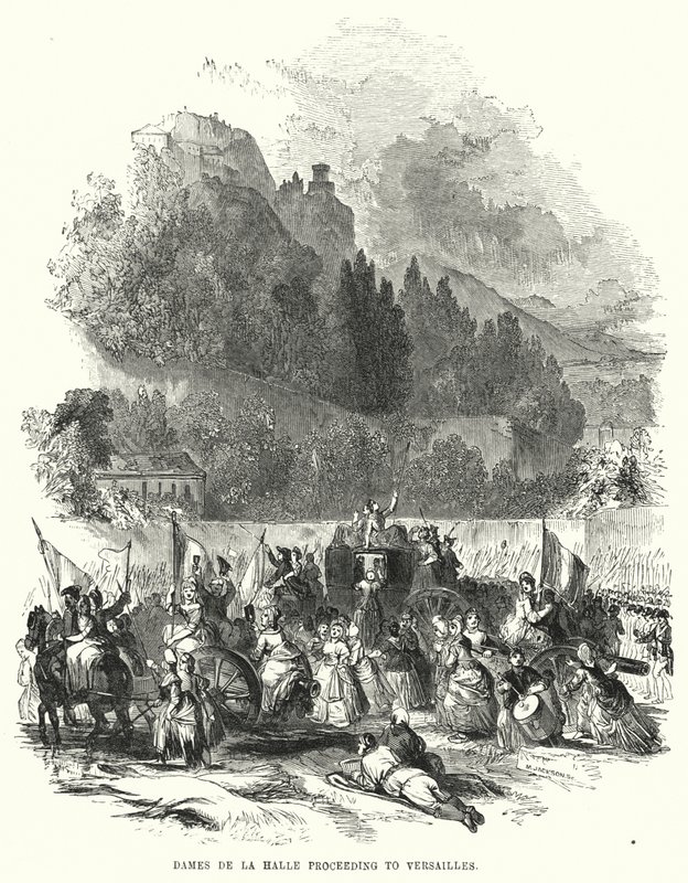 Dames van de Halle op weg naar Versailles (gravure) door European School