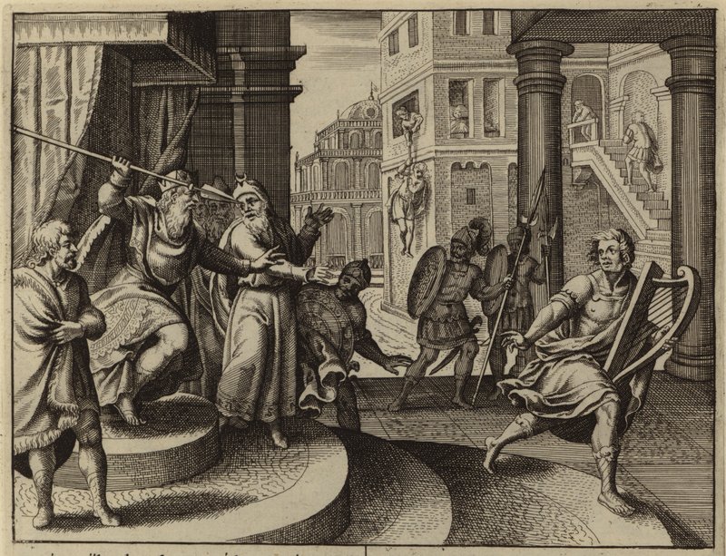 David ontsnapt na Sauls poging om hem te doden (gravure) door European School