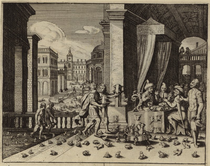 Egypte getroffen door de plaag van kikkers (gravure) door European School
