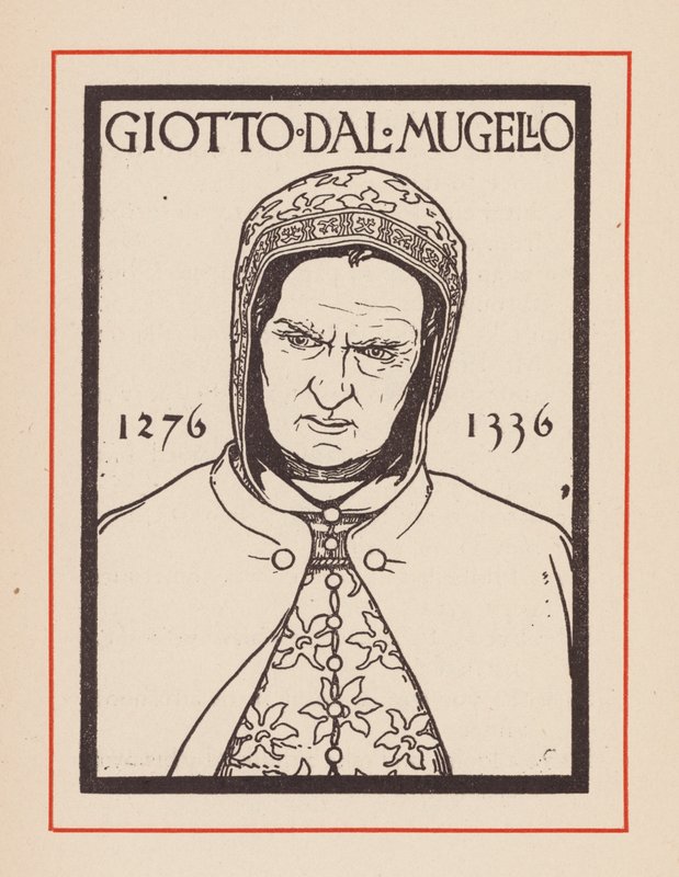 Giotto, Italiaanse middeleeuwse kunstenaar (litho) door European School