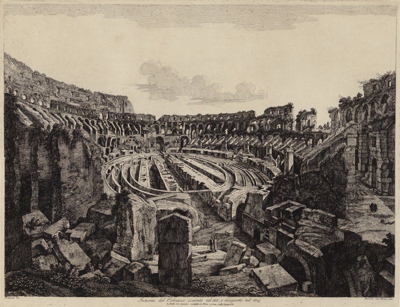 Interieur van het Colosseum in Rome, opgegraven in 1813 en geopend in 1814 door European School