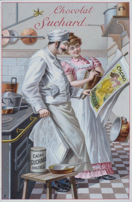 Keukenscène, advertentie voor Suchard cacao door European School
