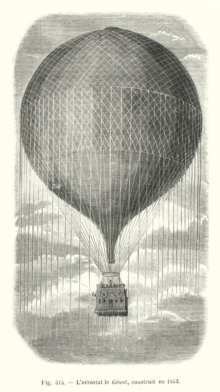 De luchtballon Le Géant, gebouwd in 1863 door European School