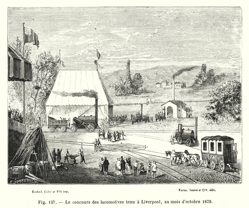 De locomotievenwedstrijd gehouden in Liverpool, oktober 1829 door European School