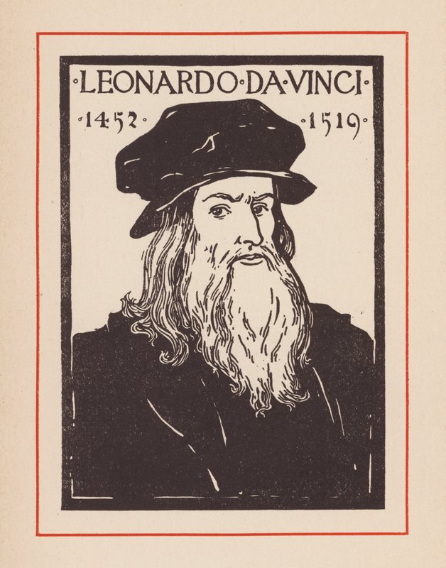 Leonardo da Vinci, Italiaanse polymaat uit de Renaissance (litho) door European School