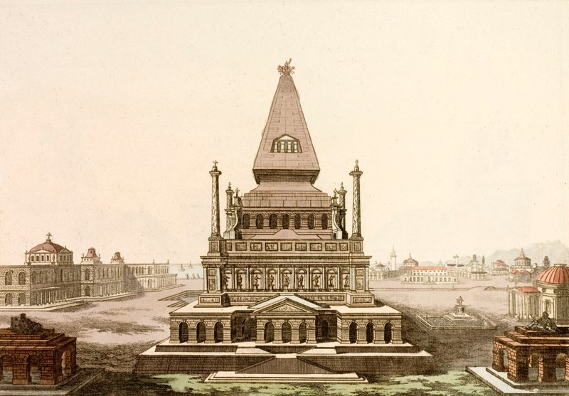 Mausoleum van Halicarnassus, graf van de Perzische satraap Mausolus, een van de Zeven Wereldwonderen door European School