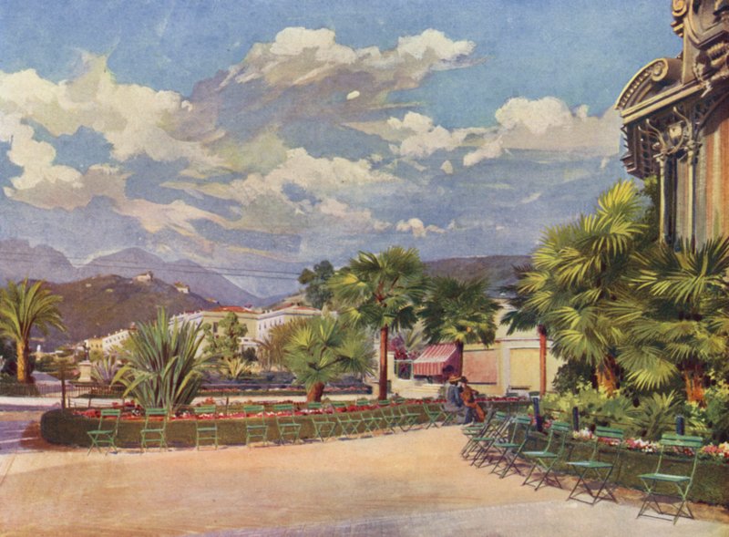 Menton, De Muziekkiosk en de Nieuwe Tuin (kleurenlitho) door European School
