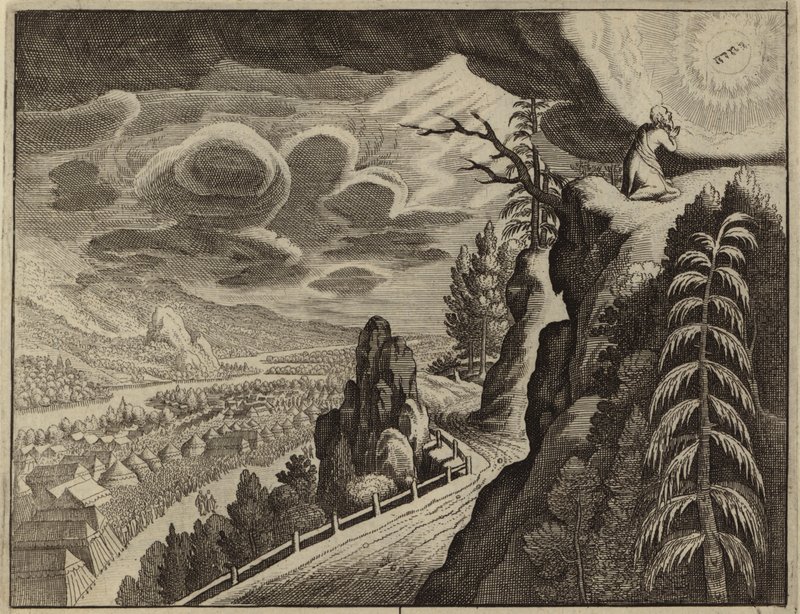 Mozes spreekt tot God op de berg Sinaï (gravure) door European School