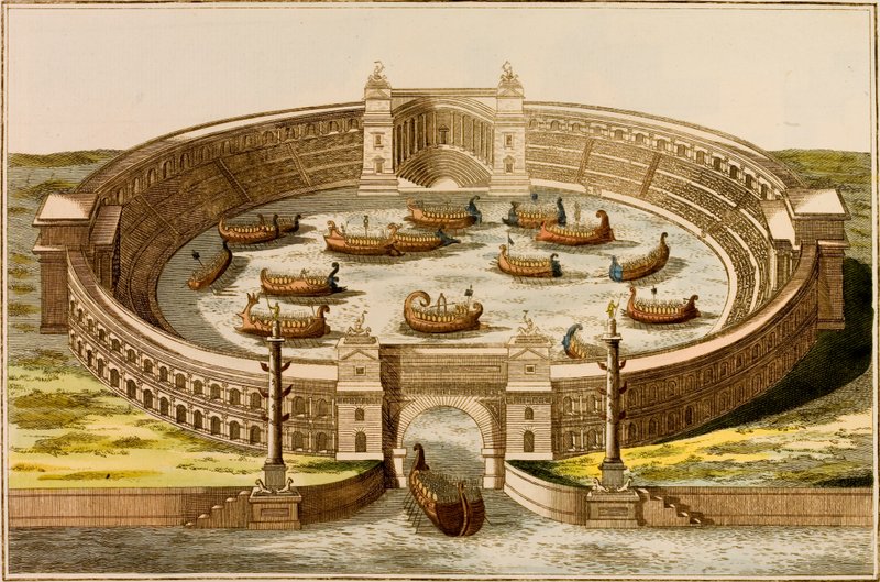 Naumachia, gebouw gebruikt voor het opvoeren van zeeslagen voor publiek vermaak in het oude Rome door European School
