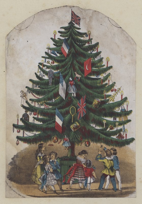 Mensen onder een kerstboom, wenskaart door European School