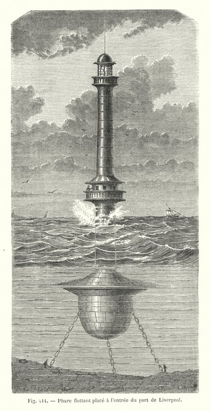 Drijvende vuurtoren geplaatst bij de ingang van de haven van Liverpool (gravure) door European School