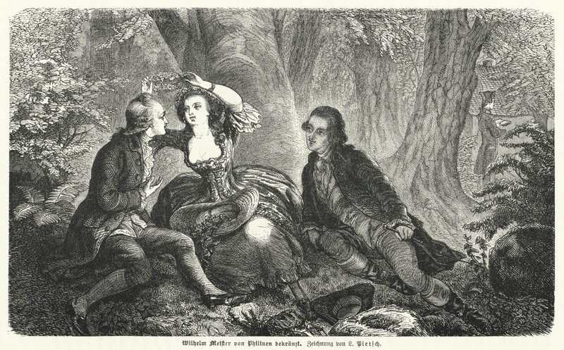 Philinen kroont Wilhelm Meister met een krans: scène uit Johann Wolfgang Goethe