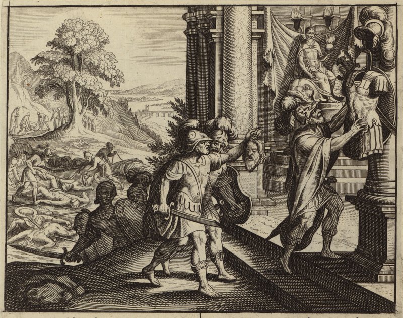 Filistijnen plaatsen het hoofd van Saul in de tempel van hun god Dagon door European School