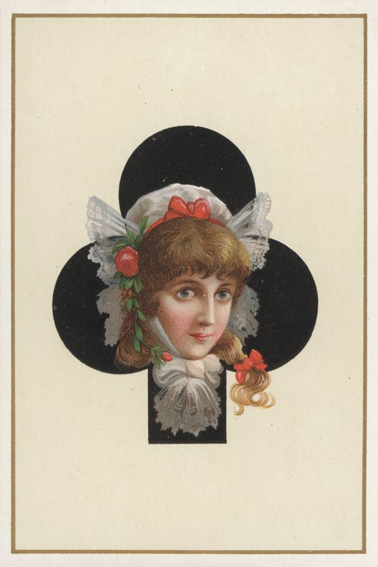 Portret van een meisje op een speelkaart (kleurenlitho) door European School