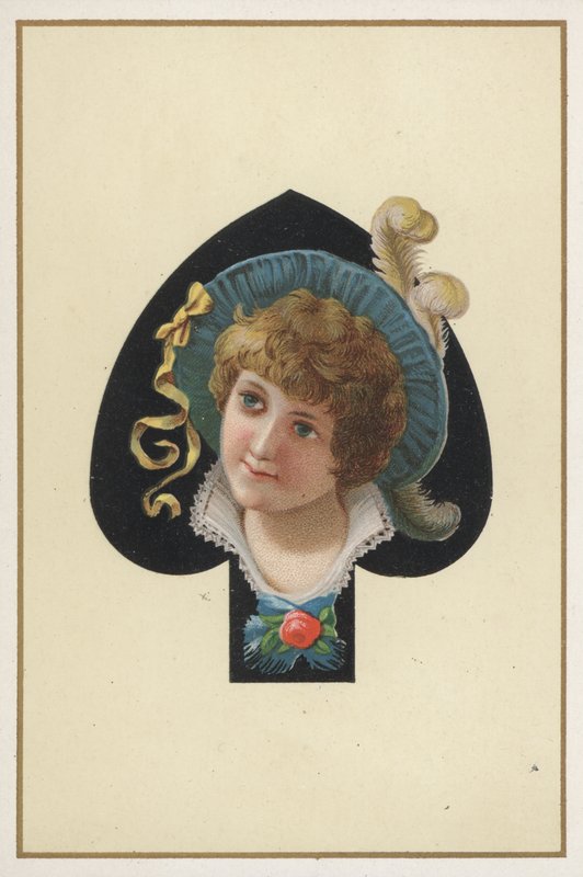Portret van een meisje op een speelkaart (kleurenlitho) door European School