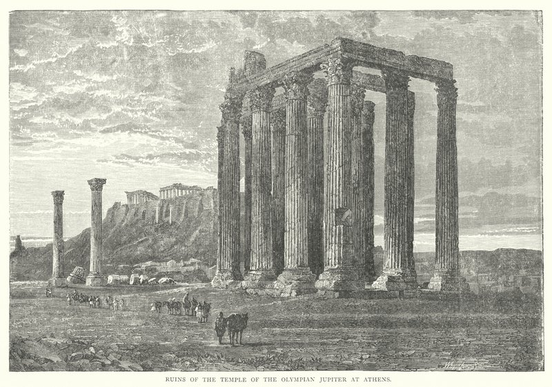 Ruïnes van de Tempel van de Olympische Jupiter in Athene (gravure) door European School