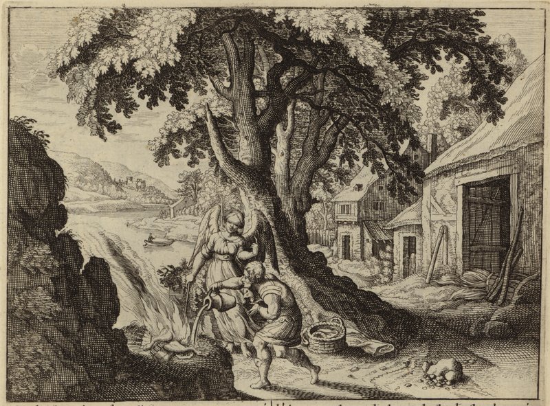 De Engel van de Heer verschijnt aan Gideon (gravure) door European School
