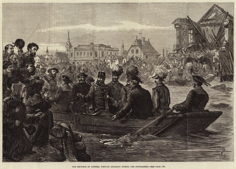 De keizer van Oostenrijk bezoekt Szegedin tijdens de overstroming (gravure) door European School
