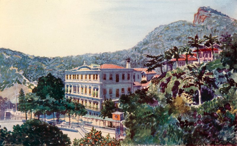 Het internationale hotel, Santa Thereza, Rio de Janeiro (kleurenlitho) door European School