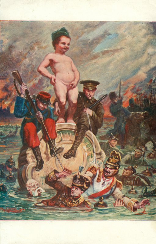 De wraak van Manneken Pis (kleurenlitho) door European School