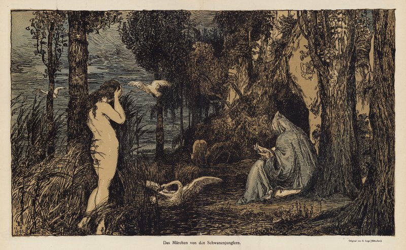 Het verhaal van de Zwaan Maagd (kleur litho) door European School