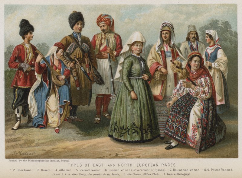 Typen van Oost- en Noord-Europese Rassen (chromolitho) door European School