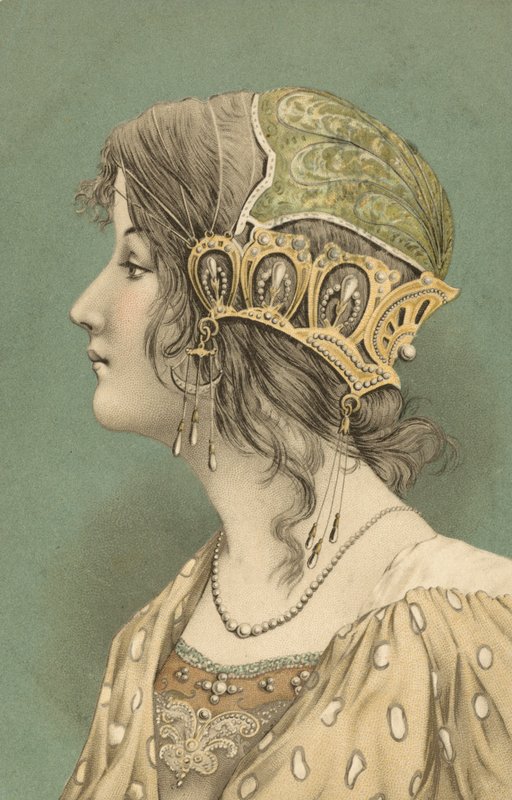 Vrouw met muts (kleurenlitho) door European School