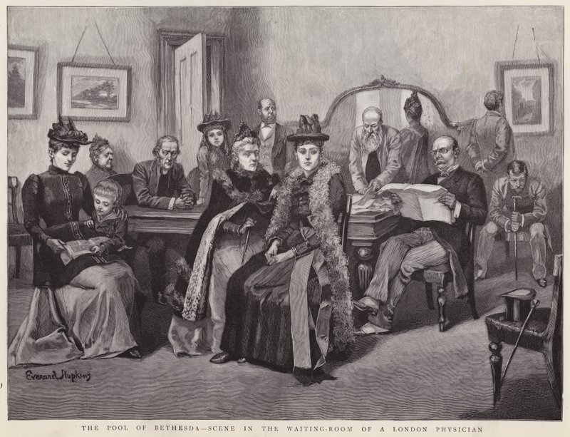 De vijver van Bethesda - scène in de wachtkamer van een Londense arts door Everard Hopkins