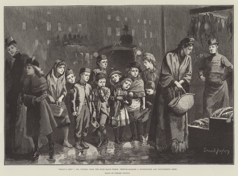 Wat Overblijft; of, Kruimels van de Tafel van de Rijke Man, Schets buiten een Vis- en Gevogeltewinkel door Everard Hopkins