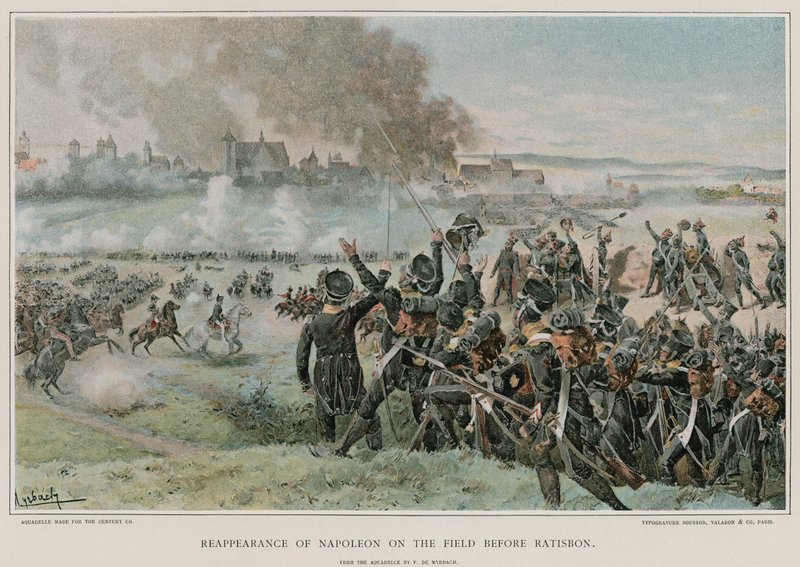 Heroptreden van Napoleon op het veld voor Ratisbon door Felicien baron de Myrbach Rheinfeld