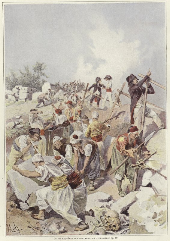 Soldaten en burgers bouwen een barricade door Felicien baron de Myrbach Rheinfeld