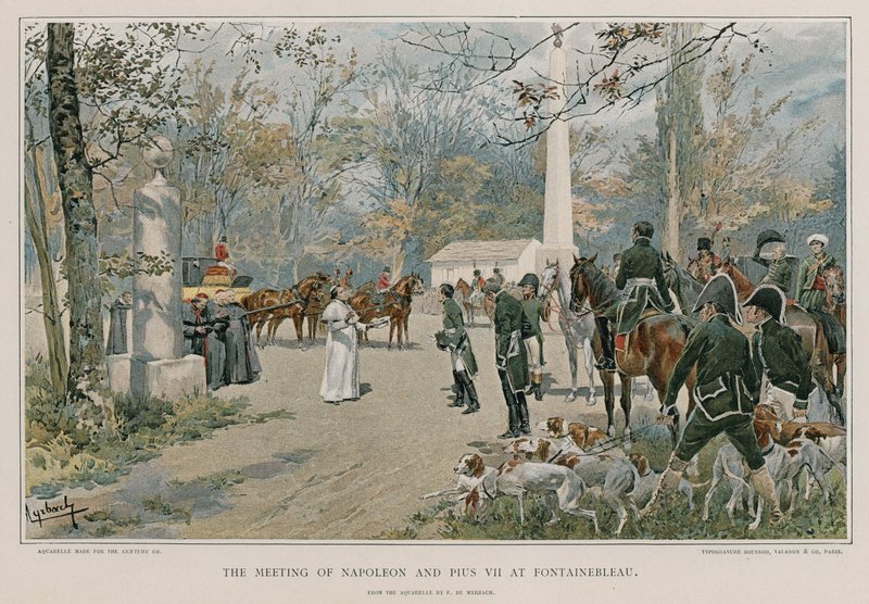 De ontmoeting van Napoleon en Pius VII in Fontainebleau door Felicien baron de Myrbach Rheinfeld
