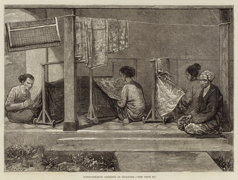 Borduren van Sarangs in Sumatra door Felix Regamey
