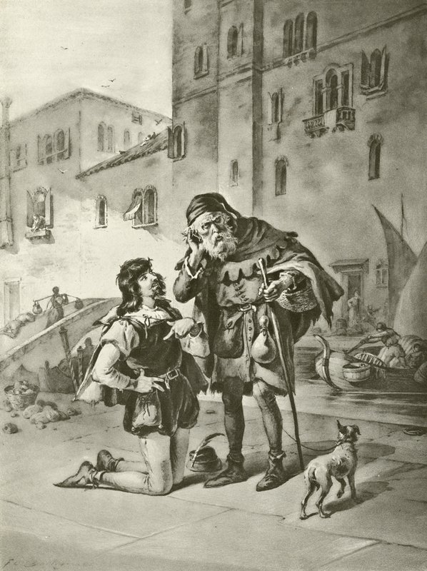 De koopman van Venetië. Act II, Scene II door Felix Octavius Carr Darley