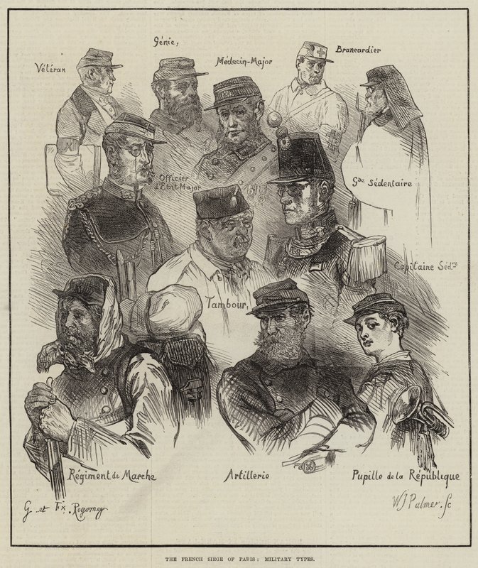 Het Franse beleg van Parijs, militaire types door Felix Regamey