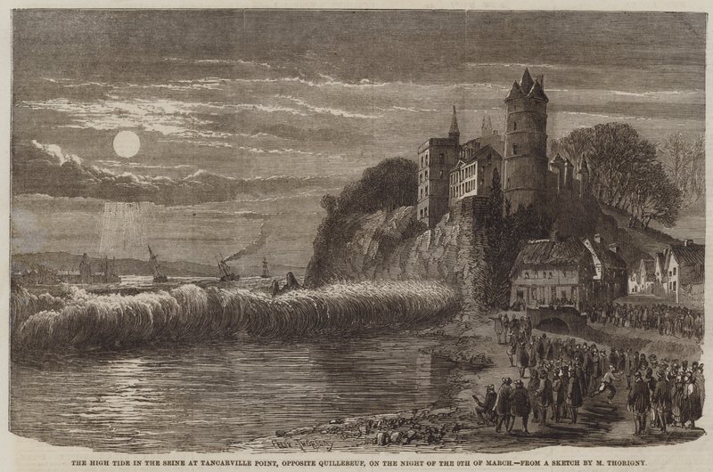 De vloed in de Seine bij Tancarville Point, tegenover Quillebeuf, in de nacht van 9 maart door Felix Thorigny