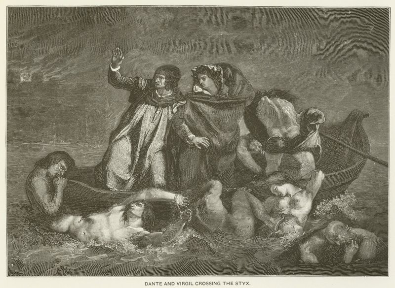 Dante en Virgil steken de Styx over door Ferdinand Victor Eugene Delacroix