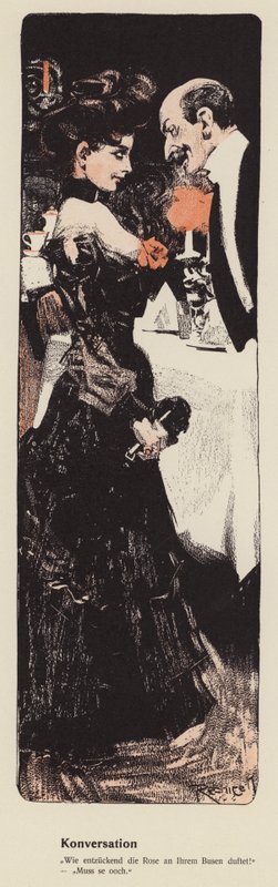 Man die een jonge vrouw versiert door Ferdinand von Reznicek