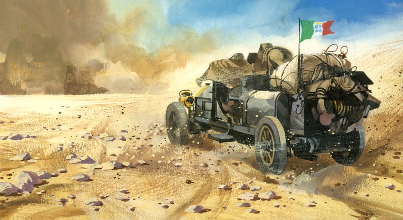 Tienduizend mijl autorace (gouache op papier) door Ferdinando Tacconi